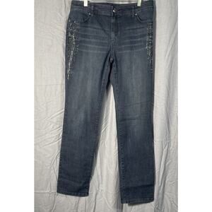 Chicos Womens‎ 1 US 8 Platinum Straight Blue Jeans Rhinestones Glam Mobwife